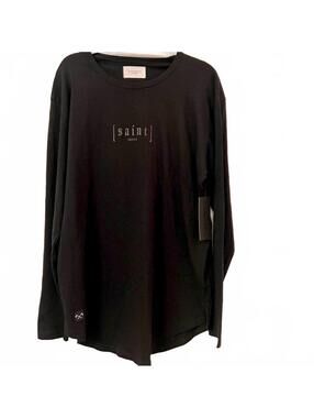 NWT Saint Morta LOGO Black Long Sleeve Crew Neck T-Shirt in Black Size X Large